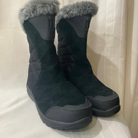 COLUMBIA BOOTS 200 GRAMS WINTER SNOW 
WARM COZY Sz 7 FAUX FUR/ LEATHER GOTHCORE - Picture 9 of 13